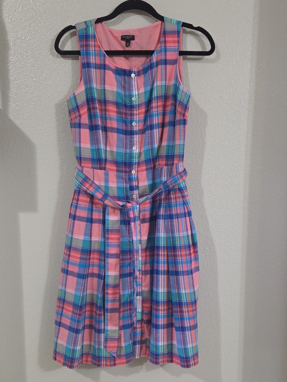 Talbots Madrass Button-Front Shirt Dress with Belt
